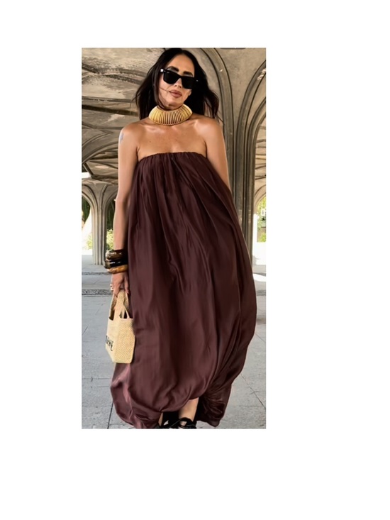 Zara Dresses & Skirts - Zara Strapless Balloon Maxi Dress in Brown